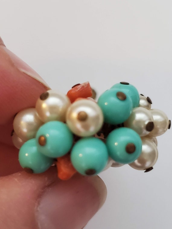 Miriam Haskell Pearl, Coral, Turquoise Drop Earri… - image 5