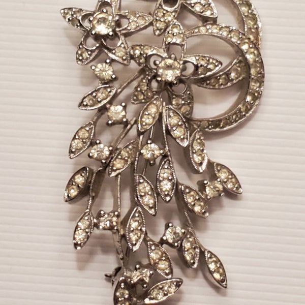 Vintage 1960s  Rare Signed Polcini Rhinestone & Rhodium Pin/Brooch