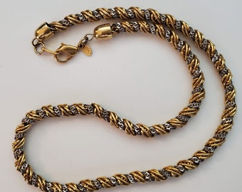 Vintage 1980s Monet Silver & Goldtone Braided Twist Chain Necklace