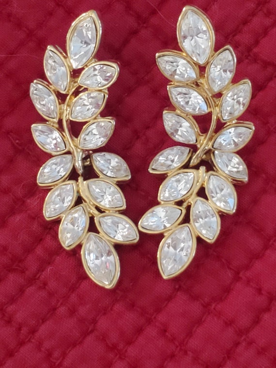 Vintage 1980s Glamour Rhinestone & Gold Drop Earri