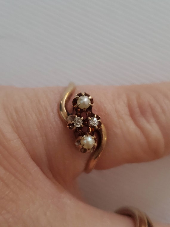 Antique Early 1900s 14K Gold, Diamond and Pearl Ri