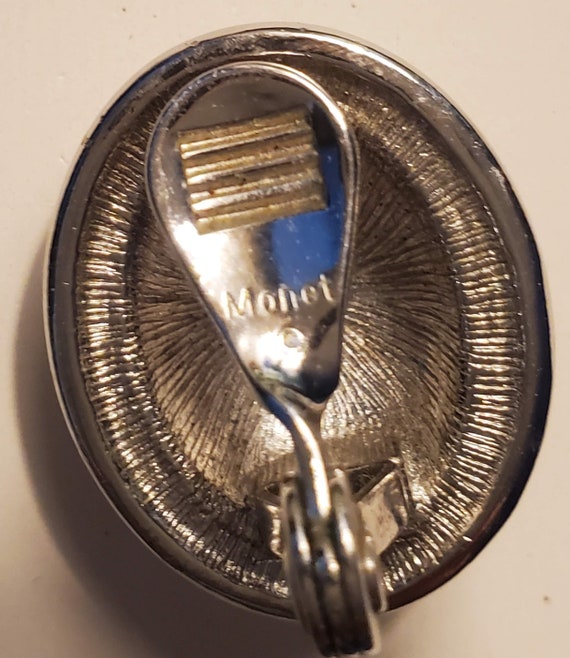 Vintage 1980s Monet Hammered Silver Oval Clip Ear… - image 5