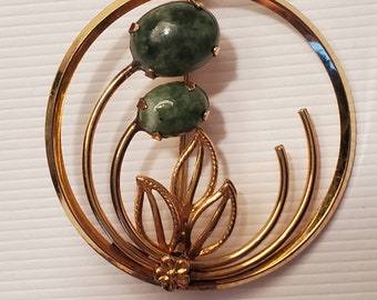 Vintage 1960s Signed 4 Winard 12K Gold Filled and Jade Pin