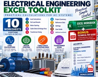 Electrical Engineering Excel Toolkit | 11 Worksheets | Load, Motor Starting, Cable, Transformer | 19-Page Guide