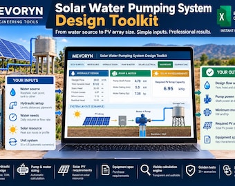 Solar Water Pumping Design Excel Calculator | Pump, TDH, Motor, PV and VFD Sizing