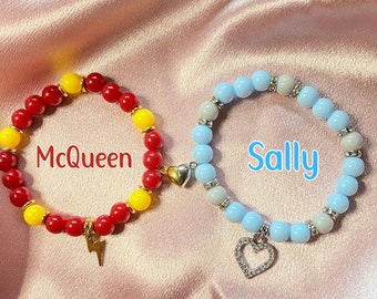 Bracciali Saetta McQueen e Sally Cars Bracciali per coppia Bracciali con personaggi Cars - Personalizzabili - Bracciale magnetico