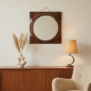 Hammarplast Plastic Mirror, Space Age Wall Mirror, Brown Square Mirror, Retro Swedish Decor image 2