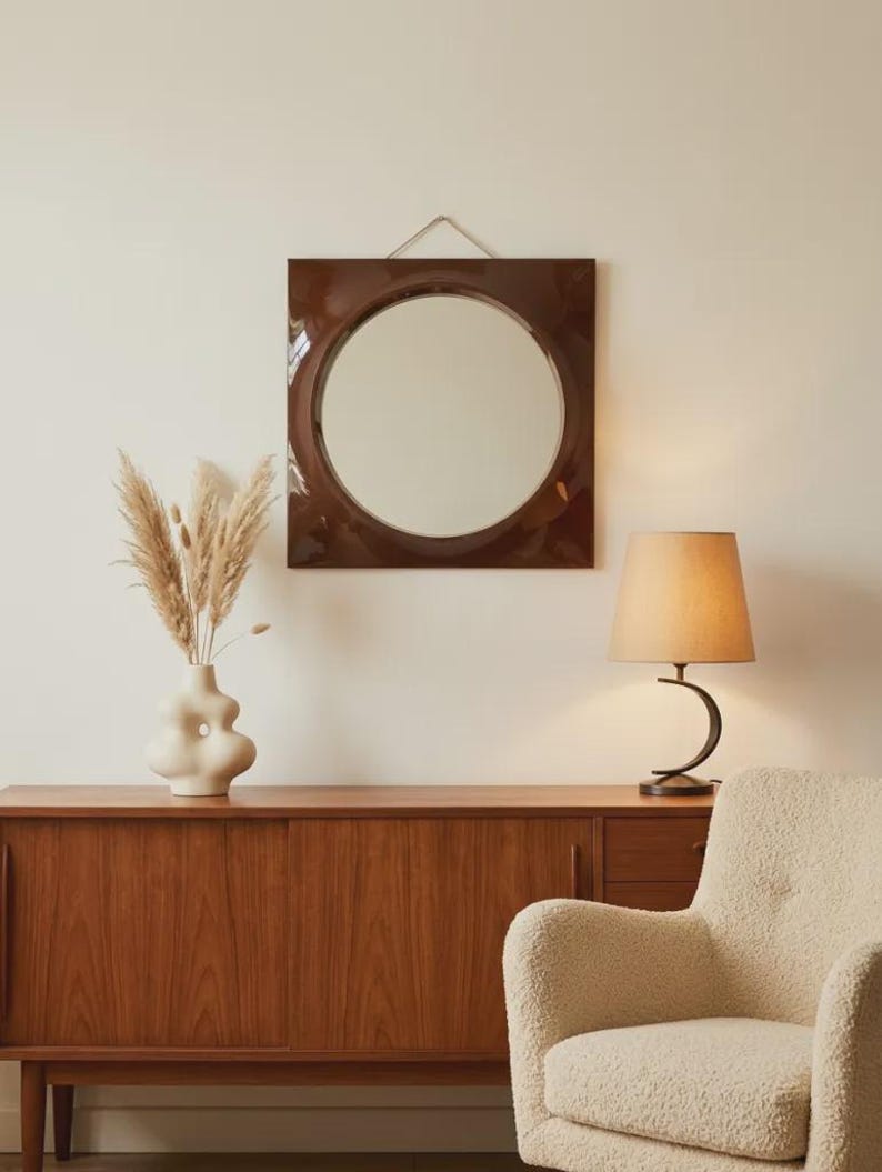 Hammarplast Plastic Mirror, Space Age Wall Mirror, Brown Square Mirror, Retro Swedish Decor image 2