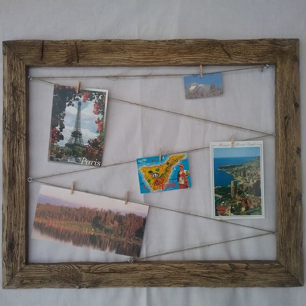 Cadre photo rustique / Cadre en bois vintage / Cadre photo avec pince à linge / Accrocher des photos - Messages