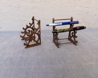 One of two antique cast iron Victorian pen or pen holders, collector&#39;s items, vintage office, unique pen holder, antique office decor