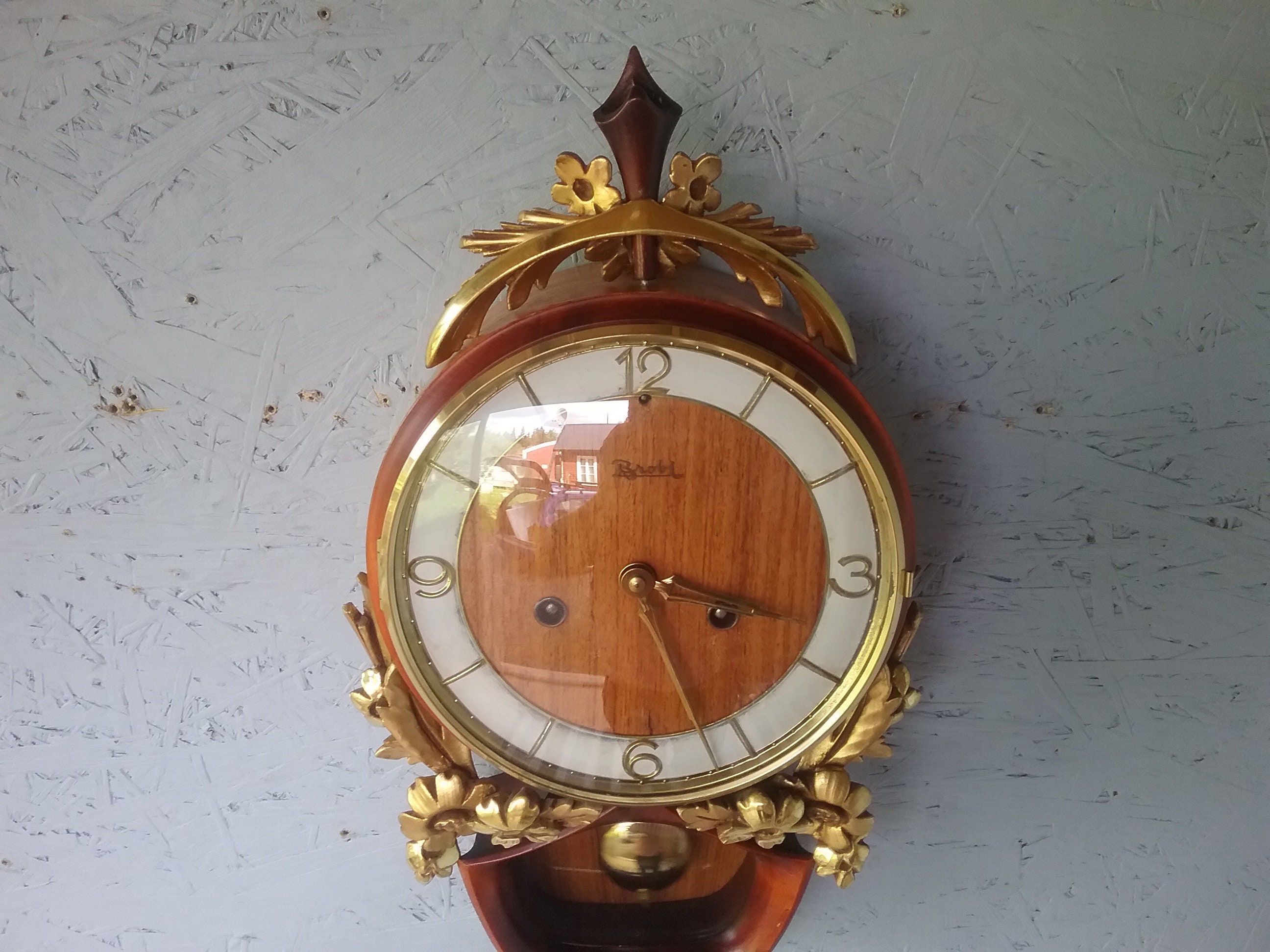 Antique Junghans-brobi Teak Wall Clock: 1930s German Gold-plated ...