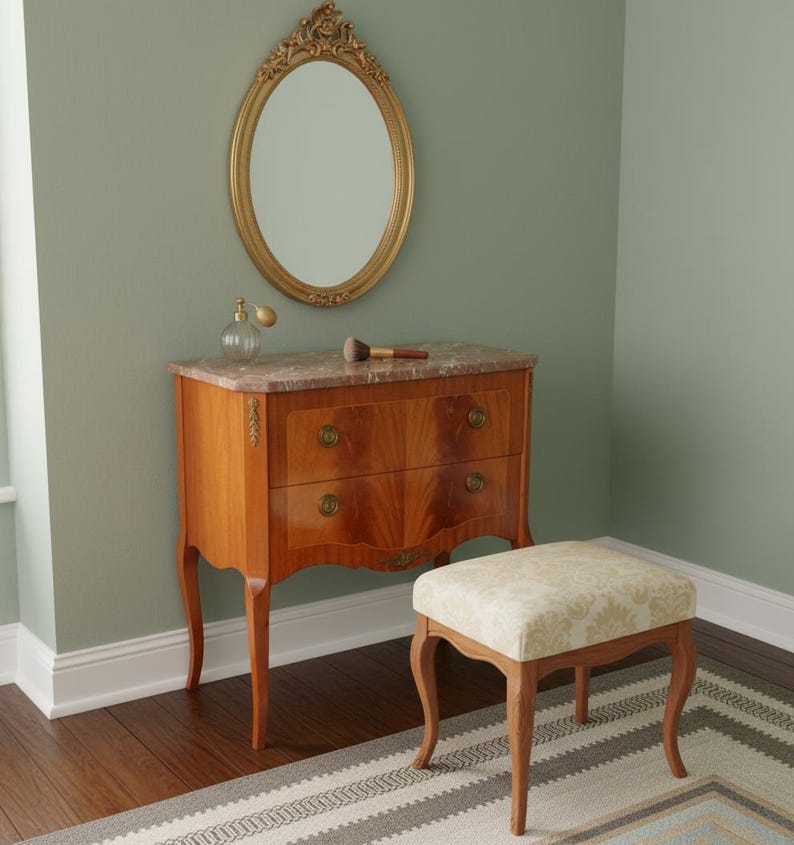 Nordic Baroque Chest of Drawers, Red Marble Accent Table. image 1