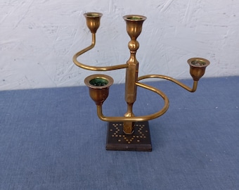 Vintage Brass Four-Arm Candelabra: Swedish 1960s Candlestick