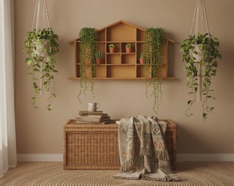 Vintage Swedish Wooden House Shelf, Wall Hanging Display