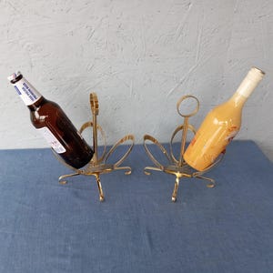 Pair of brass bottle racks for serving or display, beer rack, juice bottle rack, bar equipment, display racks, bottle holder