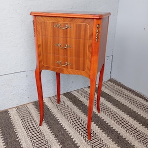 Antique French Louis XV Style Bedside Table with Brass Handles