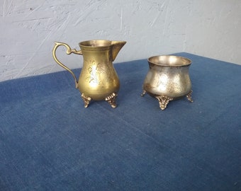 E.P.N.S., English Vintage Floral Set, Electroplated Nickel Silver, Mid Century Creamer and Sugar Bowl