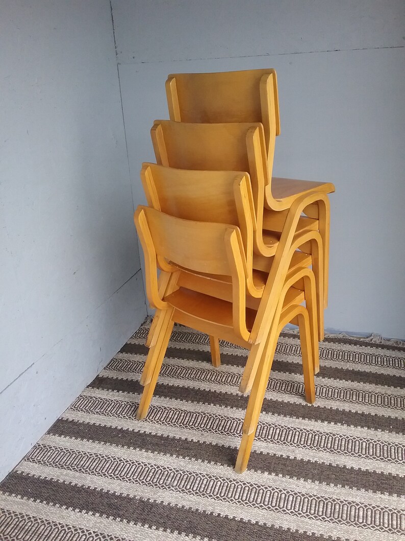 1 of 4 Swedish mid-century modern maple stacking chairs, 1960s bentwood and plywood chair, Scandinavian chairs zdjęcie 8