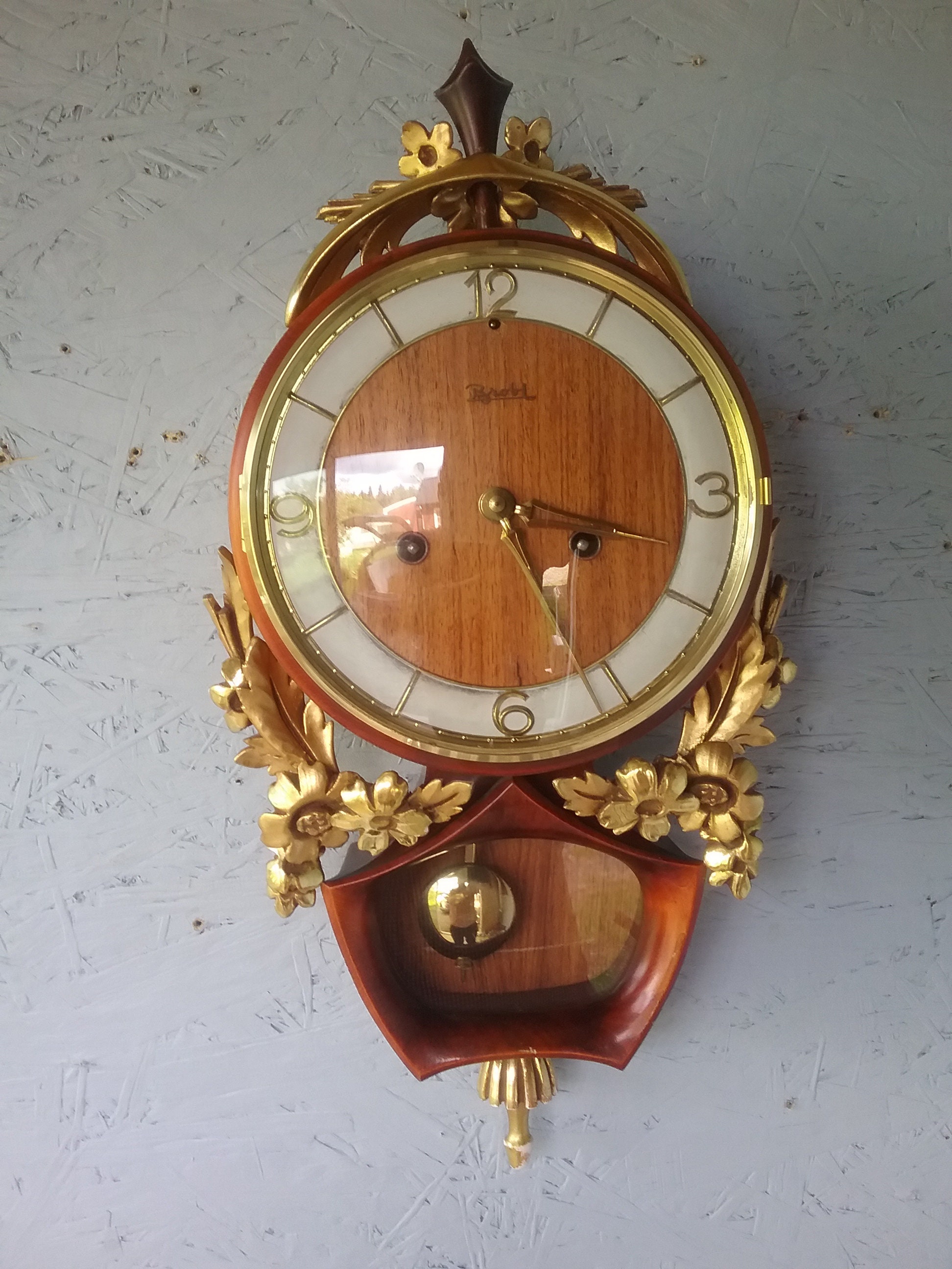 Antique Junghans-brobi Teak Wall Clock: 1930s German Gold-plated ...
