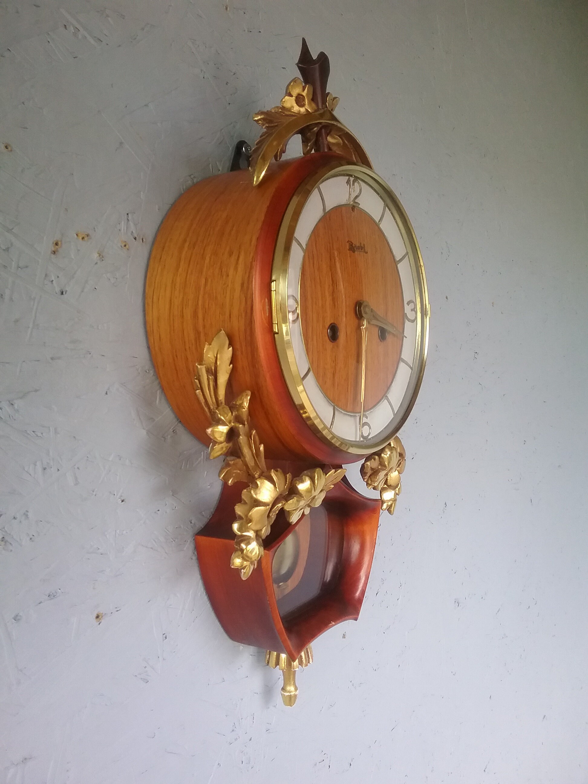 Antique Junghans-brobi Teak Wall Clock: 1930s German Gold-plated ...