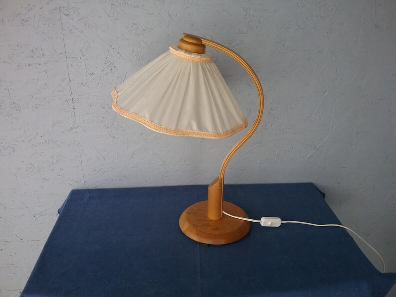 Gustaf vintage table lamp, Scandinavian bentwood lamp, wooden lamp with lampshade, lamp with stylish antique lampshade, housewarming gift image 1