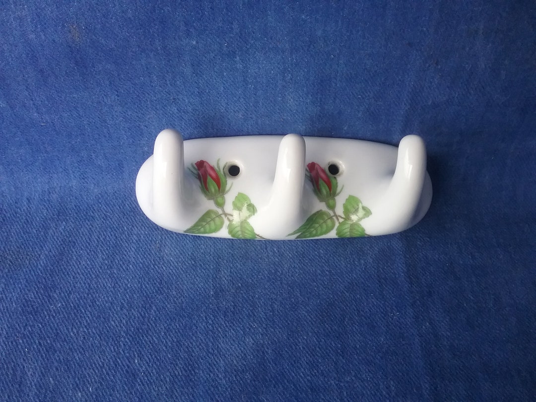 French Vintage Porcelain Towel Rack With 3 Hooks Bathroom - Etsy