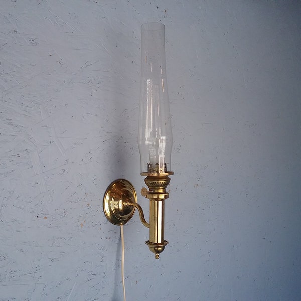 Kosmos Brenner Danish vintage brass wall lamp with glass shade, electric kerosene lamp, mid-century wall lamp,  housewarming gift
