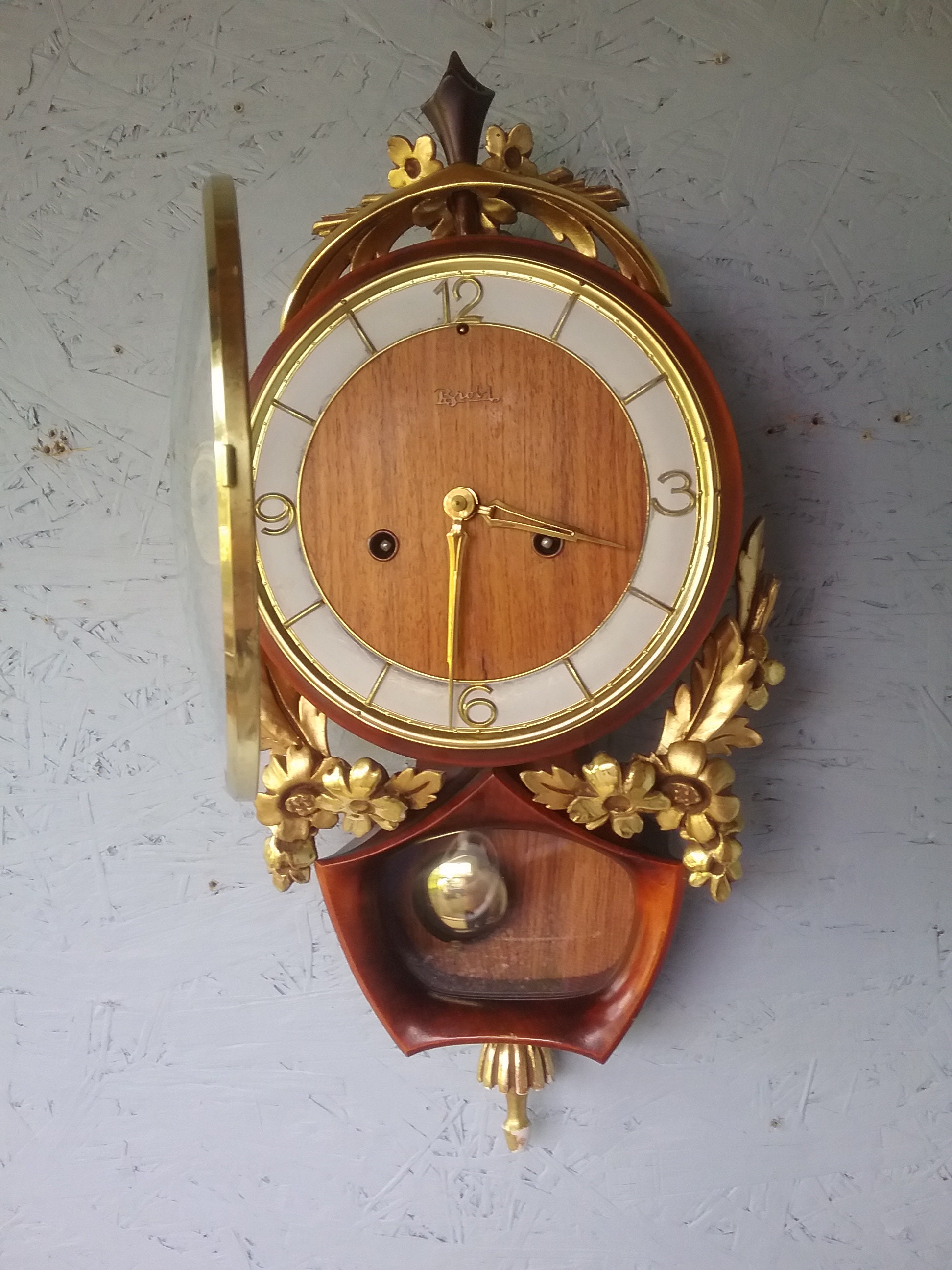 Antique Junghans-brobi Teak Wall Clock: 1930s German Gold-plated ...