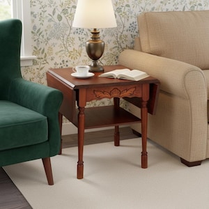 Table vintage scandinave à abattants : support pour plante en bois massif sculpté
