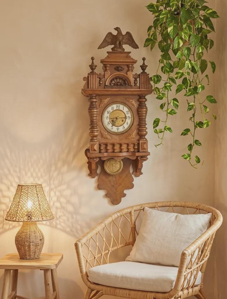 Antique Kienzle Wooden Wall Clock: German Pendulum Clock, Spiral