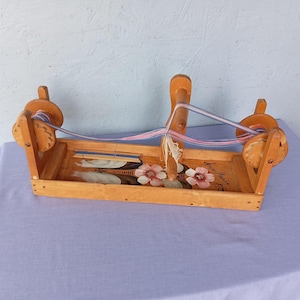 Vintage Scandinavian Table Loom: Hand-Painted Pine Ribbon Weaver