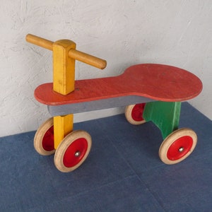 Brio vintage wooden tricycle - walker, wooden walker - ride-on, wooden bicycle, wooden toy from the 70s, baby stroller, rubber tires