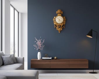 Rob Engström, Stockholm gold-plated and hand-carved wall clock with pendulum, cartel clock