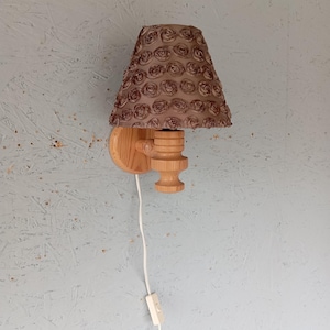 Vintage Scandinavian turned pine wall lamp, wall lamps with stylish lampshade, Swedish modernist wall lamp, housewarming gift