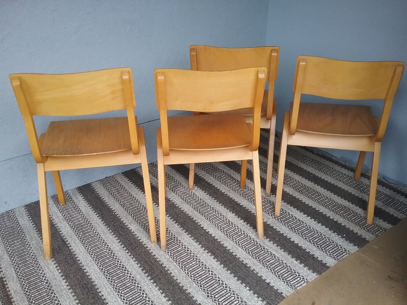 1 of 4 Swedish mid-century modern maple stacking chairs, 1960s bentwood and plywood chair, Scandinavian chairs zdjęcie 5