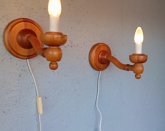 Vintage Sconce Set, Set of Two Danish Country Style Wall Lamps in Solid ...