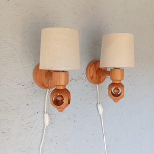 Vintage Carved Pine Wall Lamps: Scandinavian Wood Sconce Lighting