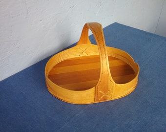 Vintage Swedish Wooden Bread Basket: Handmade Bentwood Tray with Handle