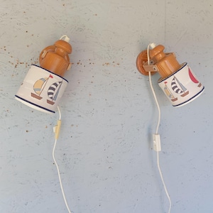 Vintage Scandinavian Wood Wall Lamps - Marine Style Swivel Accent Lights