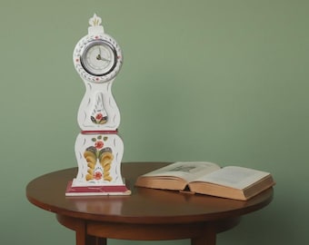 Vintage Mora Table Clock: Hand-Painted Swedish Floral Wooden Clock (Damaged)