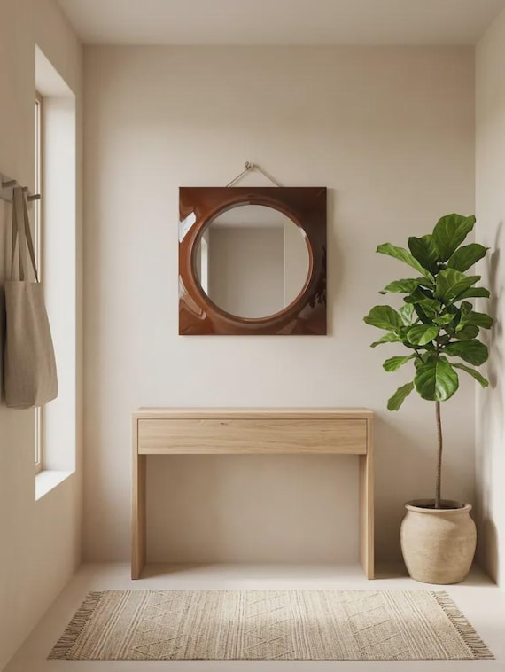 Hammarplast Plastic Mirror, Space Age Wall Mirror, Brown Square Mirror, Retro Swedish Decor