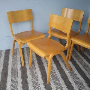 1 of 4 Swedish mid-century modern maple stacking chairs, 1960s bentwood and plywood chair, Scandinavian chairs zdjęcie 3