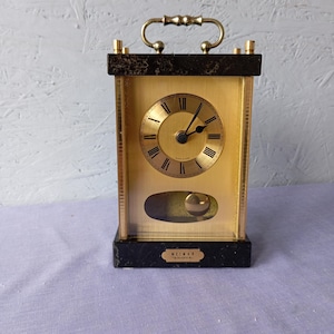 Vintage Weimar mantel clock with pendulum, German clock made of marble, glass and brass, quartz clock, made in GDR, housewarming gift