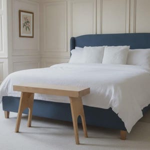Lillstina bänk i furuvävstol, pall i modern stil från mitten av århundradet, svensk hantverksbänk, rustik japansk inredning