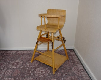 Chaise bébé pliante en bois vintage, chaise pour tout-petit, chaise de jeu, chaise de salle à manger, petit siège, chaise pliante avec roues