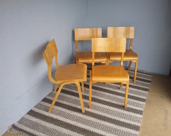 1 of 4 Swedish mid-century modern maple stacking chairs, 1960s bentwood and plywood chair, Scandinavian chairs