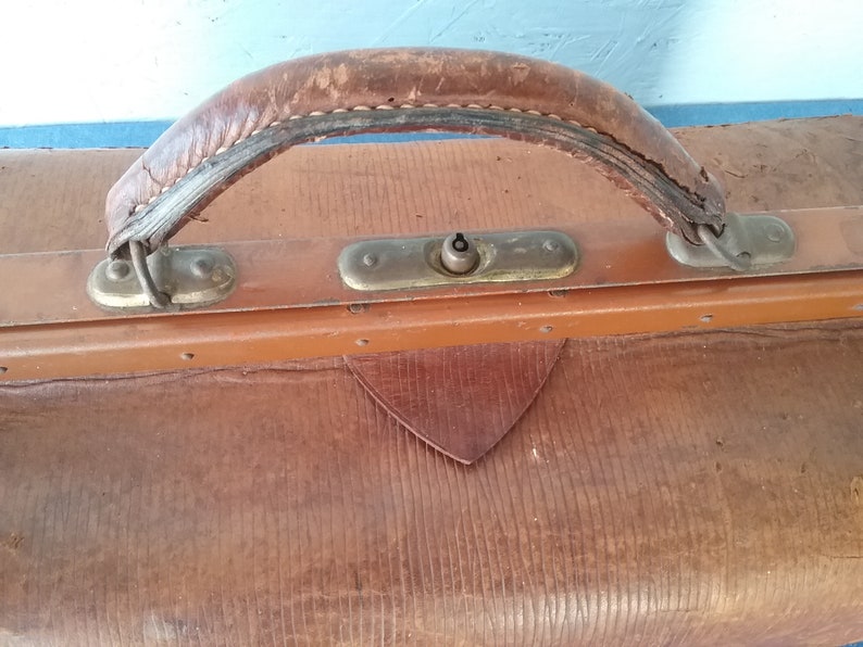 Antique French medicine bag, leather travel bag, leather chest, Gladstone collector bag, Vintage luggage zdjęcie 4