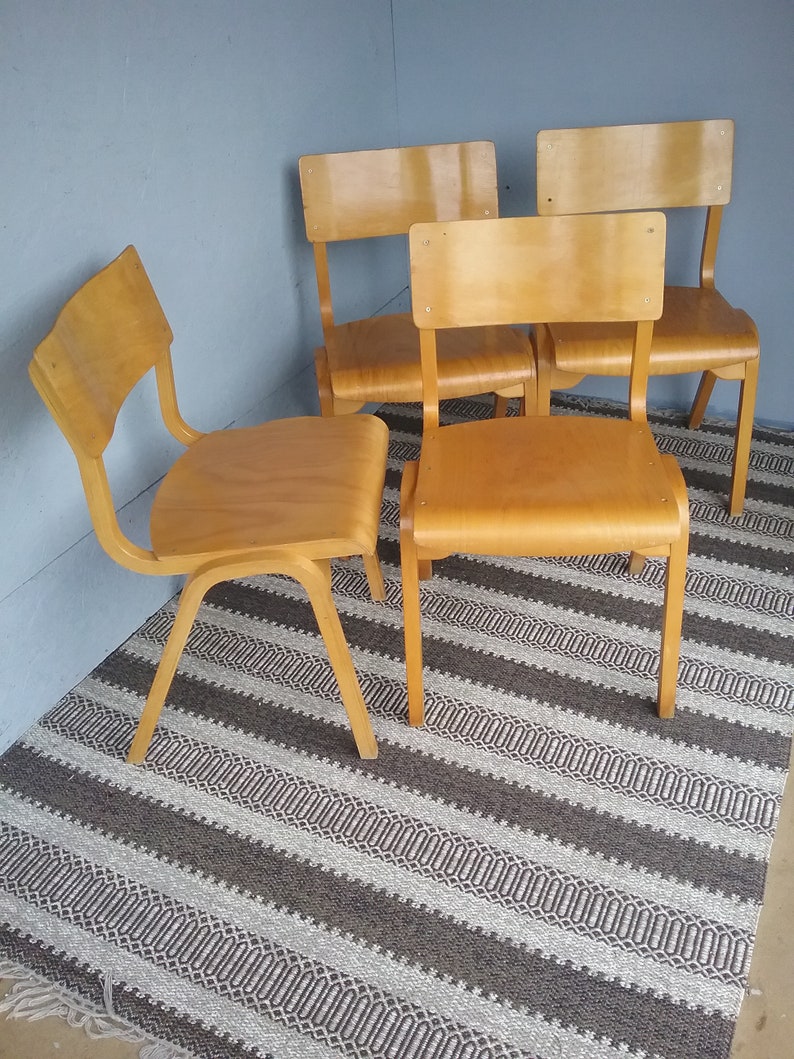 1 of 4 Swedish mid-century modern maple stacking chairs, 1960s bentwood and plywood chair, Scandinavian chairs zdjęcie 4