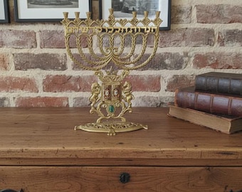 vintage Wainberg laiton Menorah 7 branches Eilat Stone dix commandements Israël Judaica années 1960