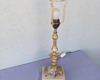 Vintage Gilded Pewter & Onyx Table Lamp: Handmade Lighting